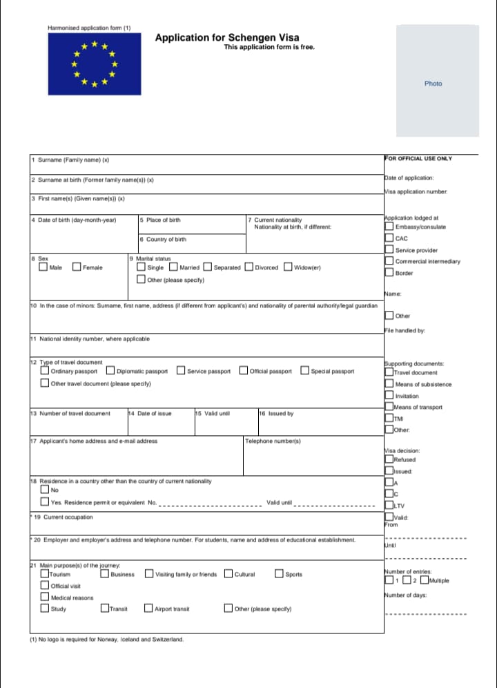 Schengen visa application form 1